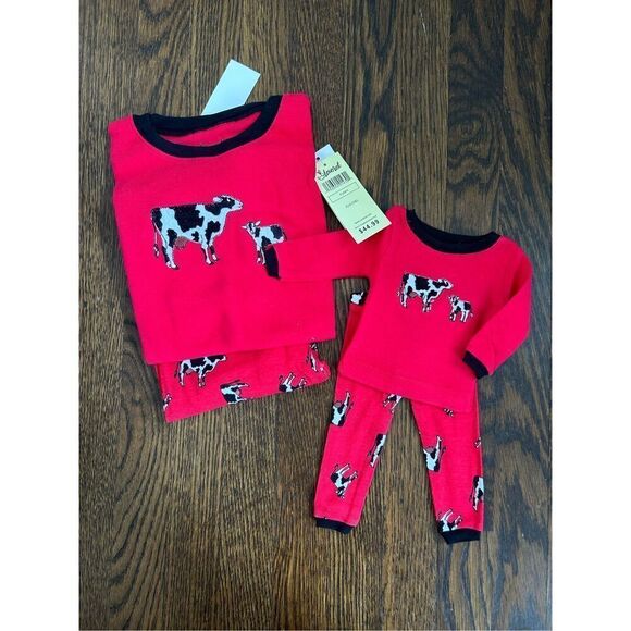 NEW Leveret Unisex Kids Children’s 4 Years Cow 2-piece Pajamas Matching Doll Set - Picture 3 of 4
